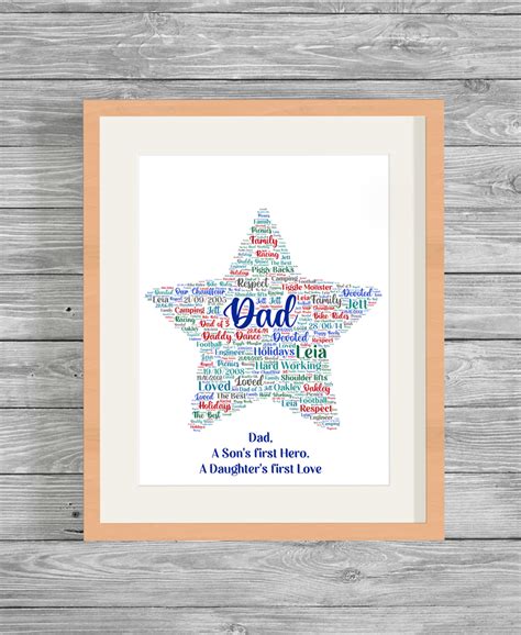 Personalised Word Art Dad Star Print Frame - Show It With Words