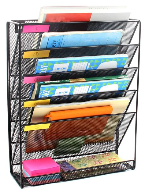 Wall-mounted Magazine Rack,5 Slot Hanging Document Filing System Mesh ...