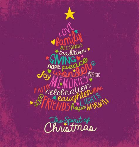 Inspirational Word Cloud Christmas Tree Greeting Card Design Stock ...