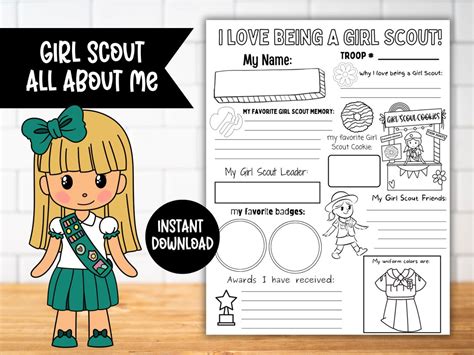 2024 Girl Scout All About Me Coloring Activity Printables, Troop Leader Planner Girl Scouts ...