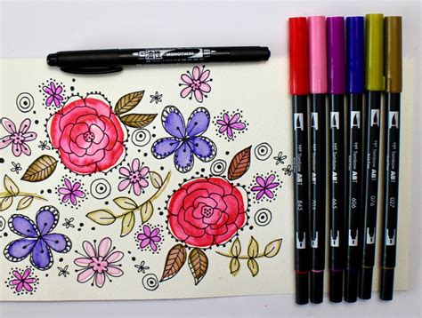 Easy DIY Watercolor Retro Flowers - Tombow USA Blog | Sharpie drawings, Watercolor and sharpie ...