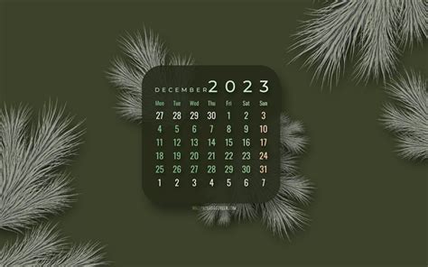 4k, December 2023 Calendar, green backgrounds, fir-tree, winter ...