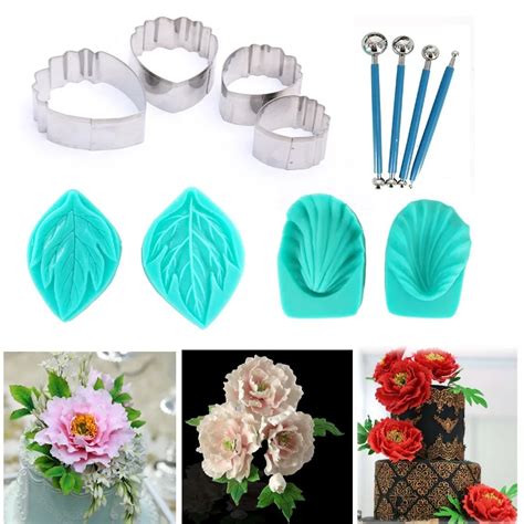 12pcs/set Peony Flower Cutter Set Cake Decration Fondant Cake Cutters ...