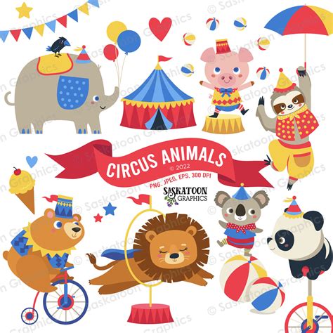 Circus Animals Carnival Clip Art Instant Download File Digital Graphics ...