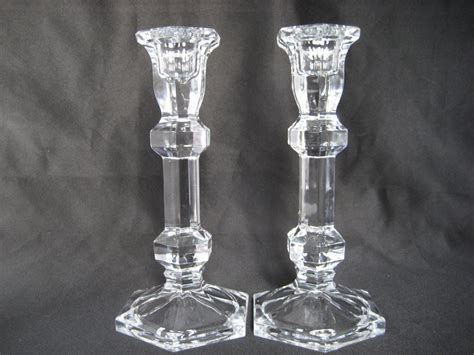 Vintage Crystal Glass Candlestick Holders Set Pair of Art