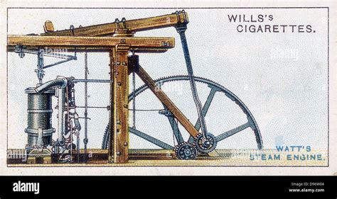 Steam engine by James Watt (1736-1819) showing sun-and-planet gear converting up-and-down motion ...