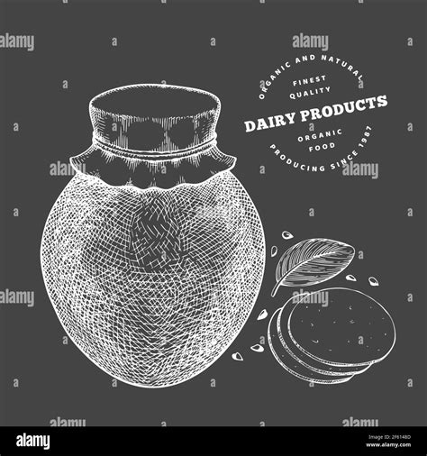 Hand drawn sketch style milk clay jug. Organic fresh food vector illustration isolated on chalk ...