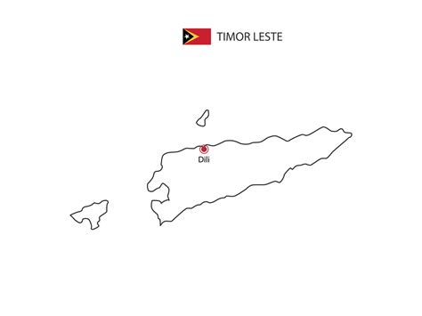 Hand draw thin black line vector of Timor Leste Map with capital city Dili on white background ...