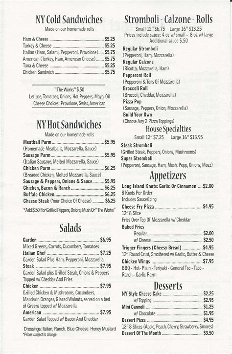 Menu at Long Island Pizza pizzeria, Williamsport