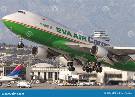 EVA Airways EVA Air Cargo Boeing 747 Cargo Aircraft Taking Off from Los Angeles International ...