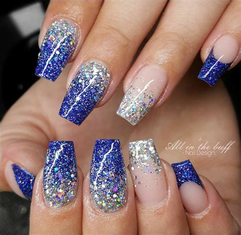 Cute for New Years and/or winter nails #nailwinter | Blue glitter nails, Cowboy nails, Ombre ...