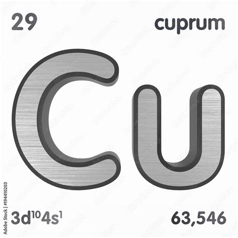 Copper (Cu) or Cuprum. Chemical element sign of periodic table of elements. 3D rendering. Stock ...