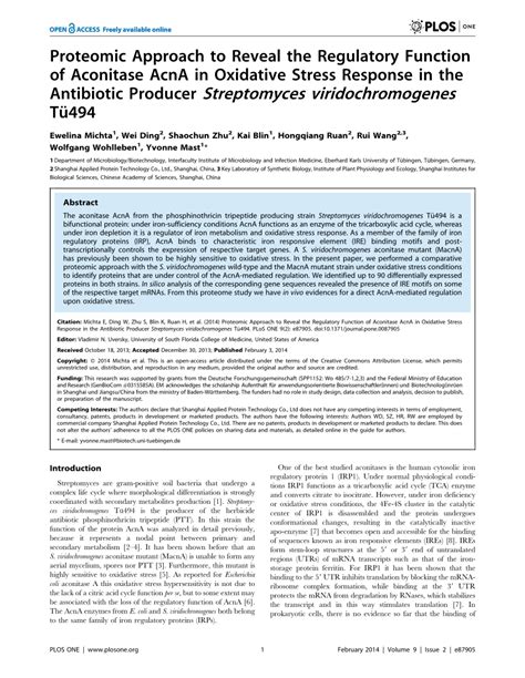 (PDF) Proteomic Approach to Reveal the Regulatory Function of Aconitase ...