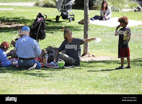 Heidi Klum, her father Gunther and her son Johan Riley enjoy the day at Coldwater Canyon Park ...