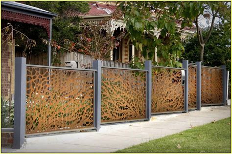 Decorative fencing idea with unique railing system and grey fence frames Wood Fence Gates, Metal ...