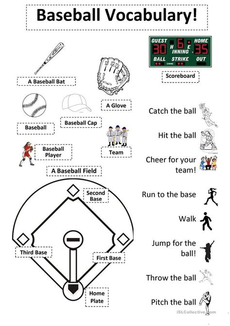 Baseball Vocabulary Sheet worksheet - Free ESL printable worksheets made by teachers | Baseball ...