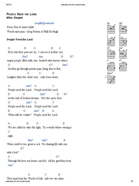 People Need the Lord Lyrics and Chords in G