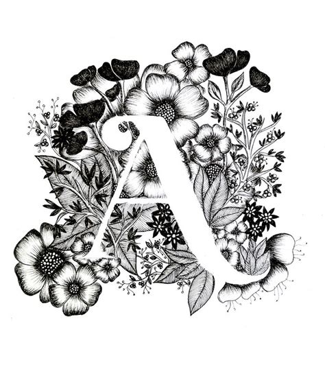 Letter A Print Alphabet, Calligraphy, Typography, Monogram, Flowers ...