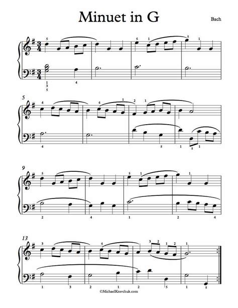 Free Piano Sheet Music – Bach Minuet In G Major – Michael Kravchuk