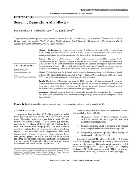 (PDF) Semantic Dementia: A Mini-Review