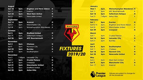 Premier League Fixtures 2019/20 : r/Watford_FC