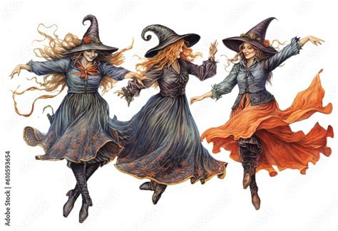 Realistic dancing witches full body hand drawn Stock Illustration | Adobe Stock