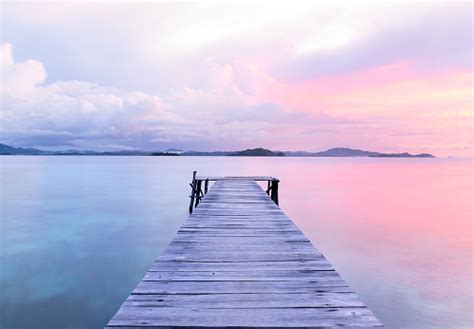 Old Wooden Dock At The Lake Sunset Shot Stock Photo - Download Image Now - Tranquility, Nature ...