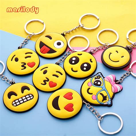 Aliexpress.com : Buy 100pcs/Lot Rubber Emoji Keychain PVC Emoticon Face Emoji Key Chain Bag ...