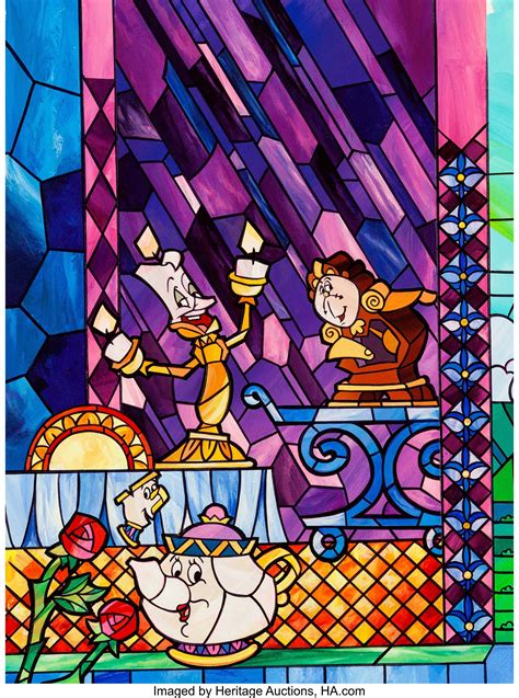 Beauty and the Beast Stained Glass Window Design Art (Walt Disney, | Lot #14175 | Heritage Auctions