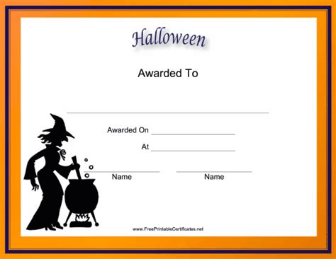 Halloween Holiday Certificate Printable Certificate