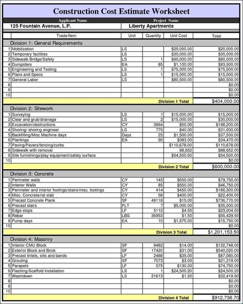 Engineering Cost Estimate Excel Template