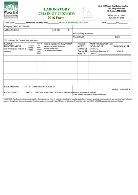 Printable Chain Of Custody Form Template