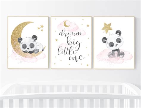 Nursery Decor Girl Panda Nursery Pink and Gold Nursery Wall - Etsy