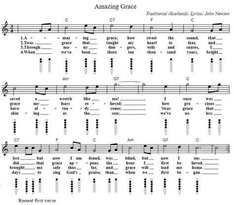 Amazing Grace Easy Tin Whistle | Flute Sheet Music - Irish folk songs