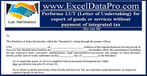 Download Performa LUT (Letter of Undertaking) in MS Word - ExcelDataPro