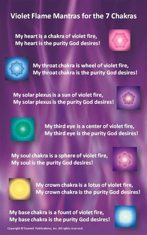 Violet Flame Mantras for the Seven Chakras | Chakra affirmations, Energy healing reiki, Energy ...