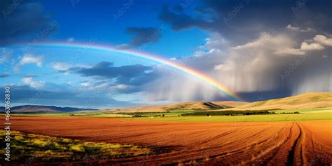 Beautiful Rainbow over the field with cloud Rainbow with rain clouds ...