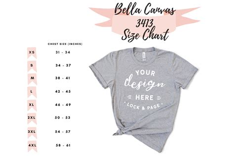 Bella Canvas 3413 Size Chart Mockup Graphic by lockandpage · Creative Fabrica