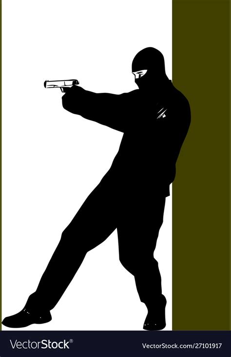 Silhouette handsome man with gun Royalty Free Vector Image