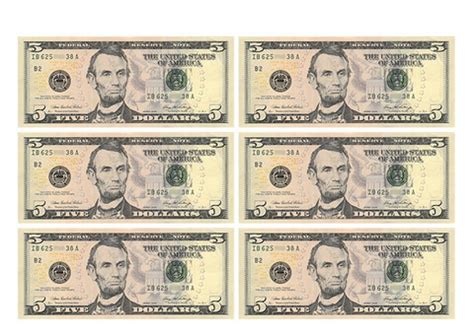 5 American Dollars Banknote Template | Free Printable Papercraft Templates