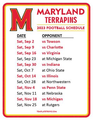 Printable 2023 Maryland Terrapins Football Schedule