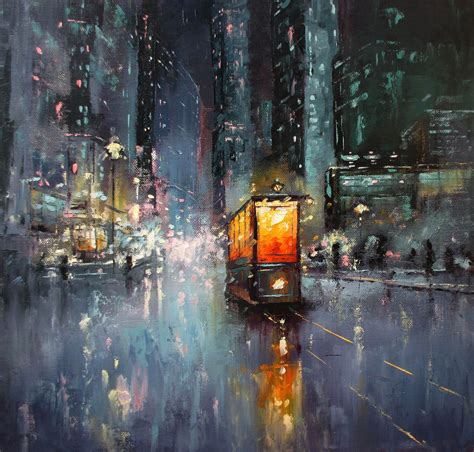 Modern Impressionist Art / Custom Size Original Cityscape / Night City Oil Painting / "Night ...
