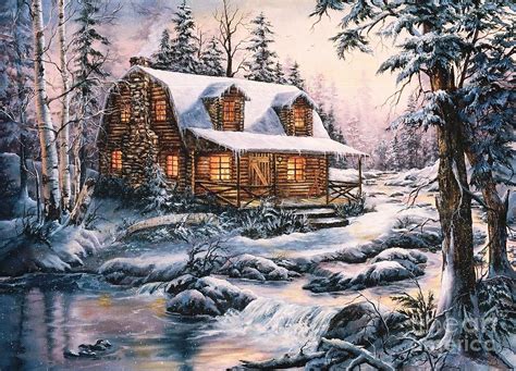 Cabin In Snow Painting by Jean Harrison