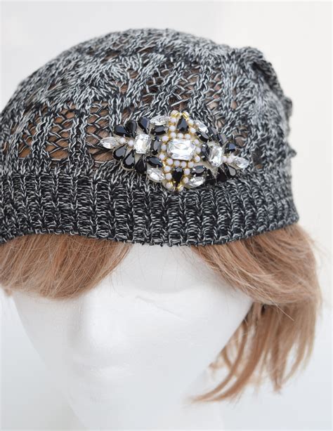 Rhinestone Embellish Hat - Slouch Crochet Hat