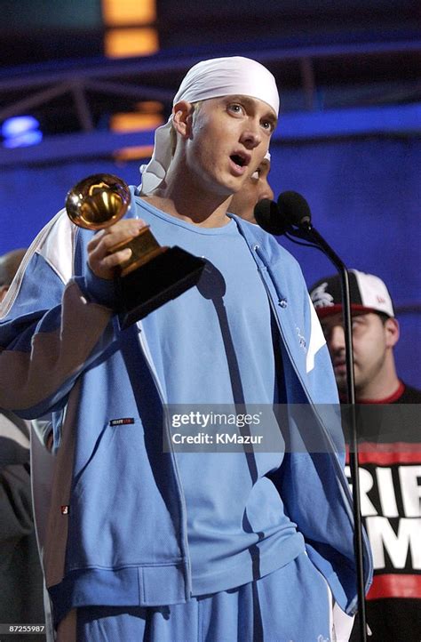 Eminem accepting his GRAMMY for Best Rap Album News Photo - Getty Images