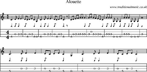 Mandolin Tab and Sheet Music for song:Alouette