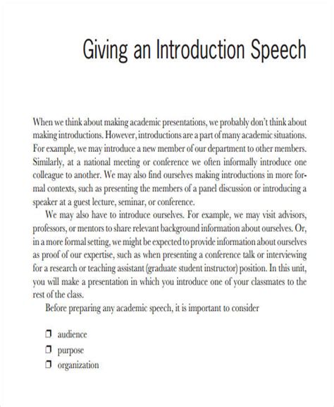 FREE 51+ Introduction Speech Samples & Template in PDF, Word