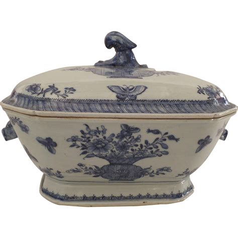 Chinese Export Blue and White 18th Century Tureen and Cover Vase Flowers Butterflies | Tureen ...