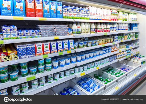 Fresh dairy products ready for sale in supermarket – Stock Editorial ...