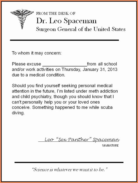 30 Medical Excuse Note for Work | Example Document Template